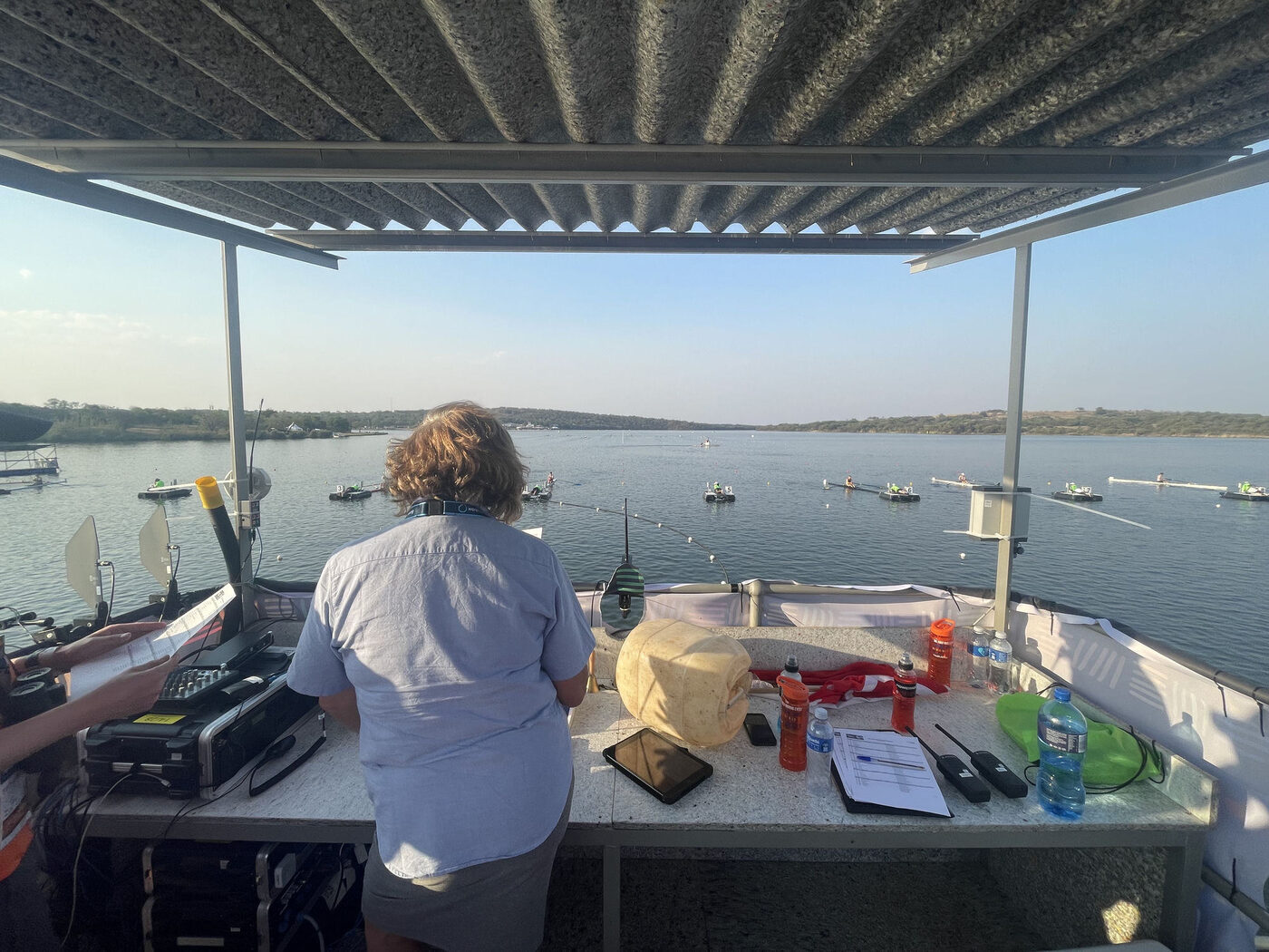 Umpires working the finish tower at a South African regatta
